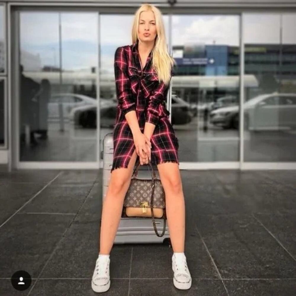 Zara Woman Premium Tartan Plaid Studded Pocket Fray Hem Shirt Dress Red Black M